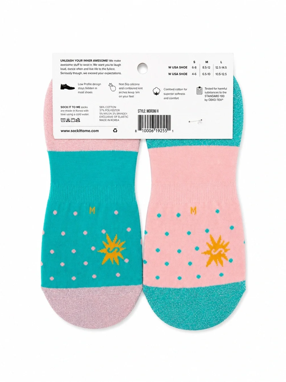 Sock It To Me Women's Beary Sweet No-Show Socks - Pink & Teal